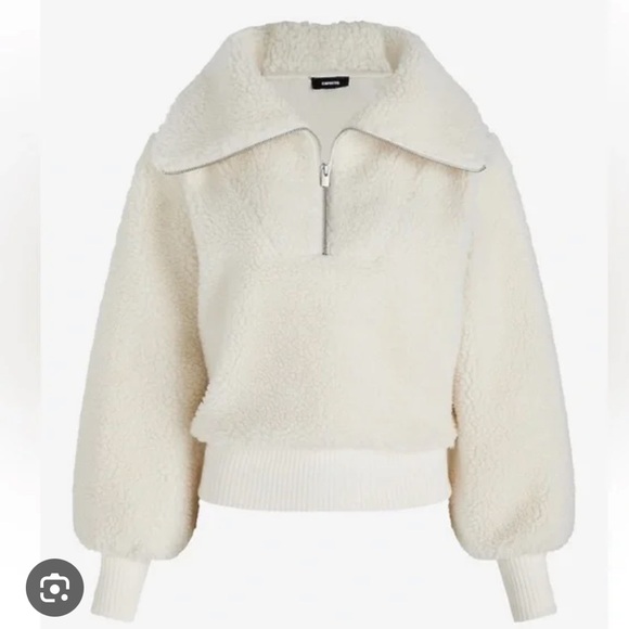 Express Teddy Quarter Zip Cream Sherpa Jacket size medium - Picture 2 of 4